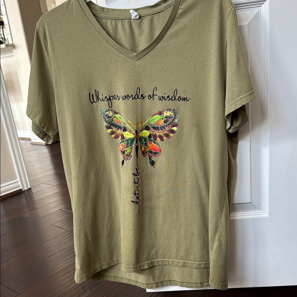 Olive Green Graphic V-Neck T-Shirt